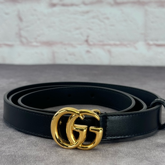Gucci Double G Marmont Slim Black Leather Belt 409417 105/42 - Picture 1 of 12